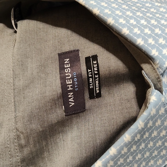 Van Heusen Studio Mens Slim Fit Wrinkle Free Shirt Light Blue White 17-17½ 34/35 - Picture 10 of 12